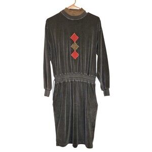 Eddie Bauer  Vintage Y2k Argyle Velvet Midi JumperDress Size M Lagenlook Cottage